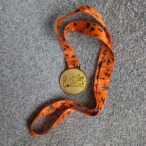Halloween Party Scariest Costume Orange Black Pumpkin Witch Bat Lanyard Medal
